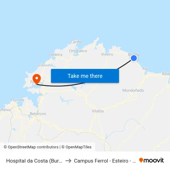 Hospital da Costa (Burela) to Campus Ferrol - Esteiro - Udc map