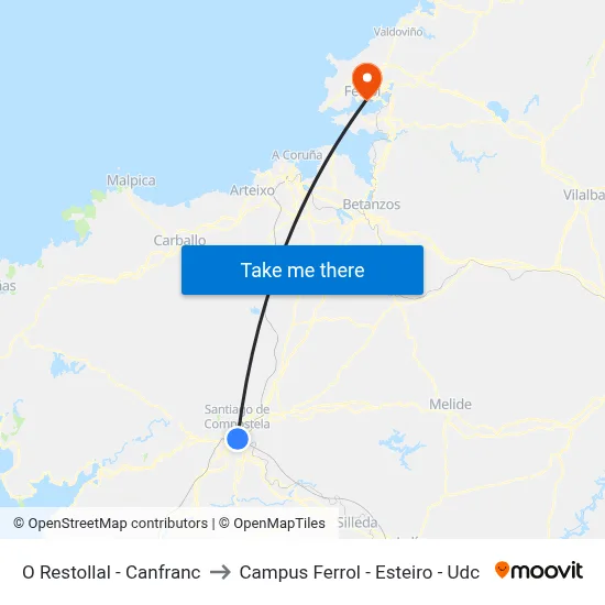 O Restollal - Canfranc to Campus Ferrol - Esteiro - Udc map