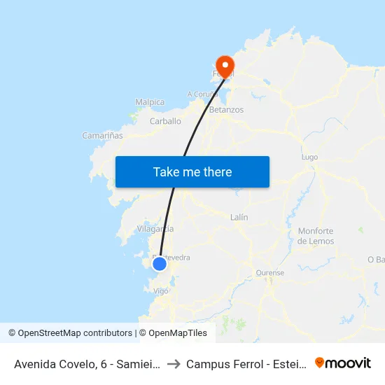Avenida Covelo, 6 - Samieira (Poio) to Campus Ferrol - Esteiro - Udc map