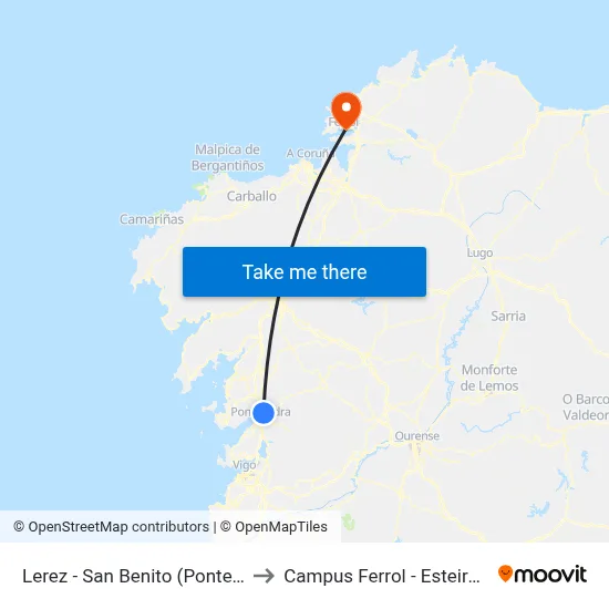 Lerez - San Benito (Pontevedra) to Campus Ferrol - Esteiro - Udc map