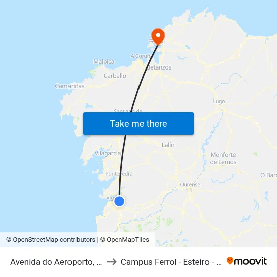 Avenida do Aeroporto, 656 to Campus Ferrol - Esteiro - Udc map