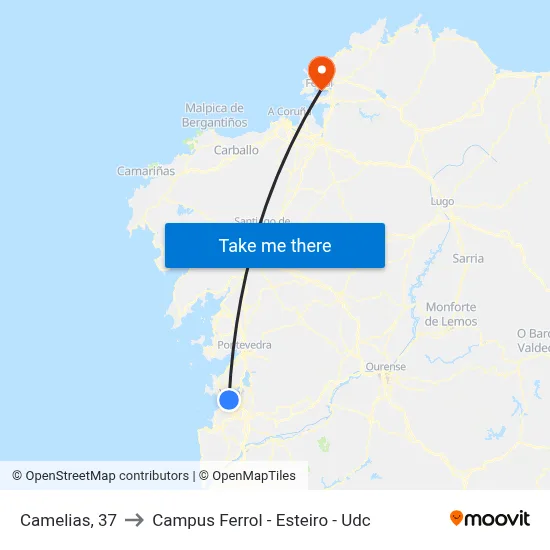 Camelias, 37 to Campus Ferrol - Esteiro - Udc map