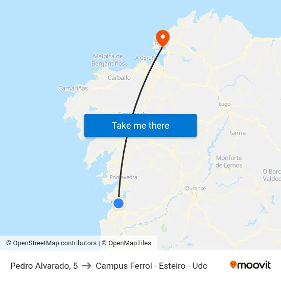 Pedro Alvarado, 5 to Campus Ferrol - Esteiro - Udc map