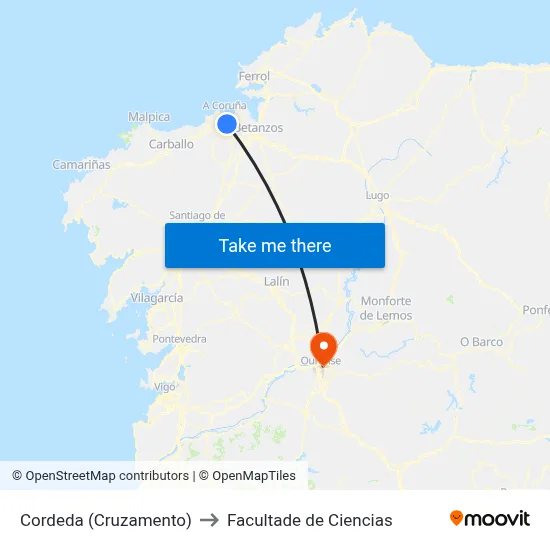 Cordeda (Cruzamento) to Facultade de Ciencias map