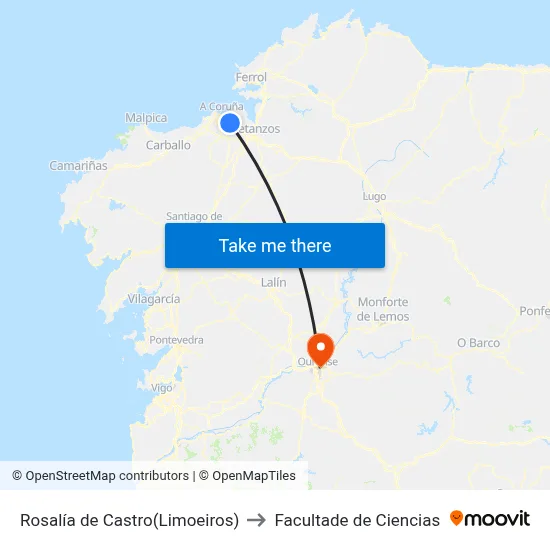 Rosalía de Castro(Limoeiros) to Facultade de Ciencias map