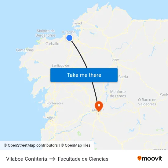 Vilaboa Confiteria to Facultade de Ciencias map