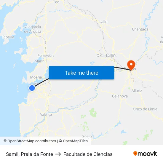 Samil, Praia da Fonte to Facultade de Ciencias map