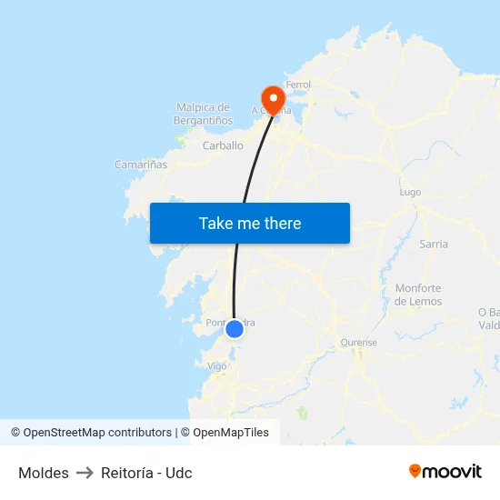 Moldes to Reitoría - Udc map
