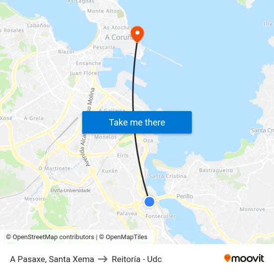 A Pasaxe, Santa Xema to Reitoría - Udc map
