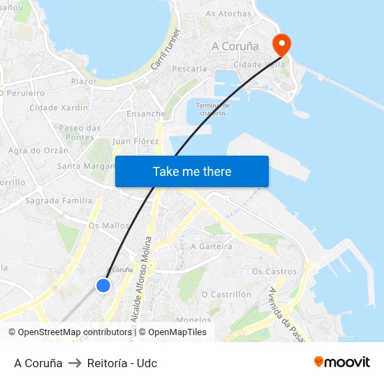 A Coruña to Reitoría - Udc map