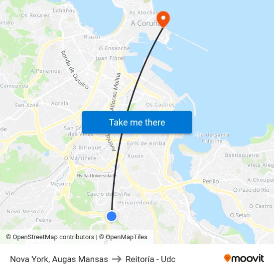 Nova York, Augas Mansas to Reitoría - Udc map