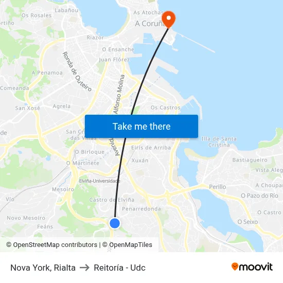 Nova York, Rialta to Reitoría - Udc map