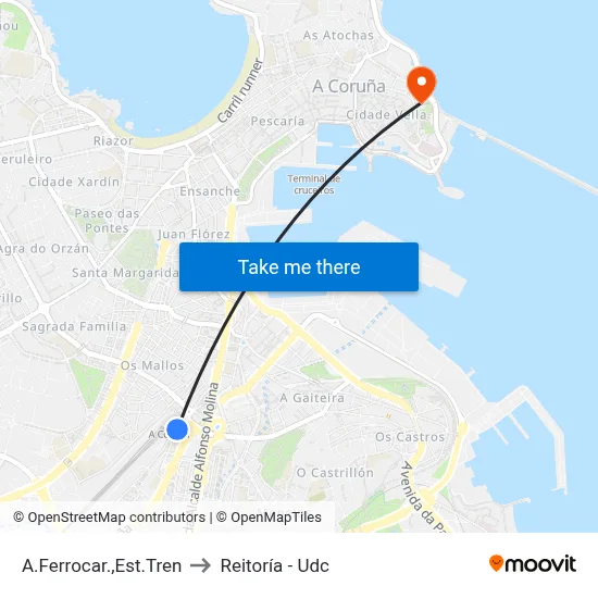 A.Ferrocar.,Est.Tren to Reitoría - Udc map