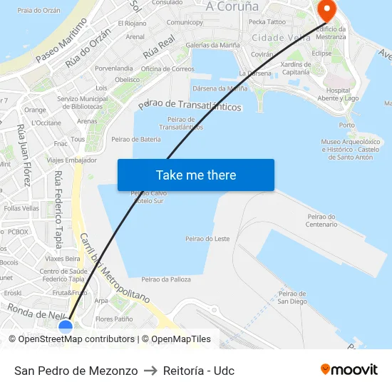 San Pedro de Mezonzo to Reitoría - Udc map