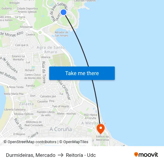 Durmideiras, Mercado to Reitoría - Udc map