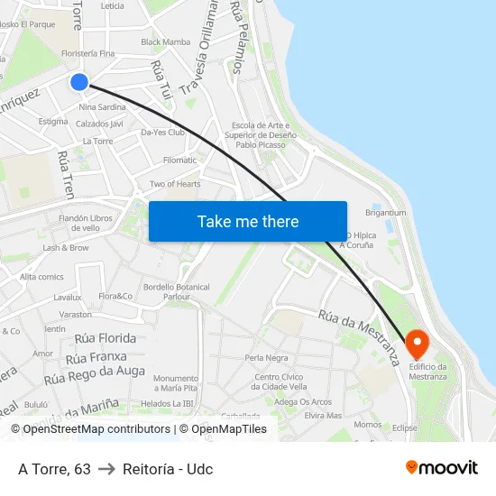A Torre, 63 to Reitoría - Udc map