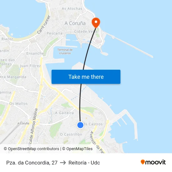 Pza. da Concordia, 27 to Reitoría - Udc map