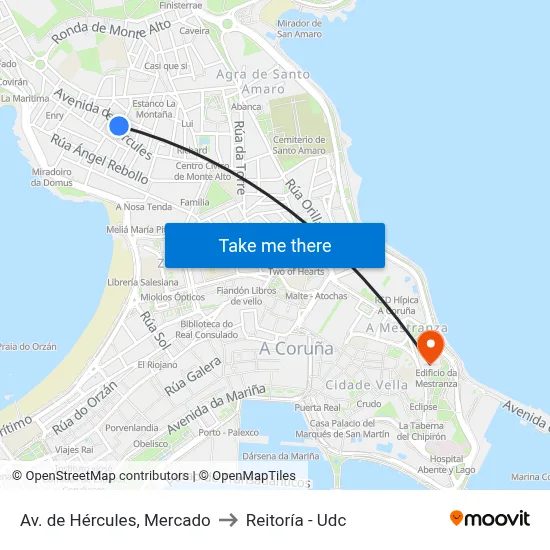 Av. de Hércules, Mercado to Reitoría - Udc map