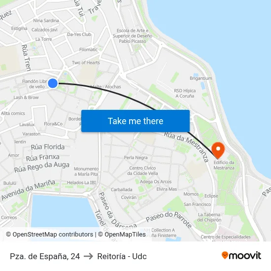 Pza. de España, 24 to Reitoría - Udc map