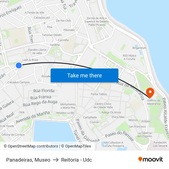 Panadeiras, Museo to Reitoría - Udc map