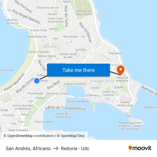San Andrés, Africano to Reitoría - Udc map