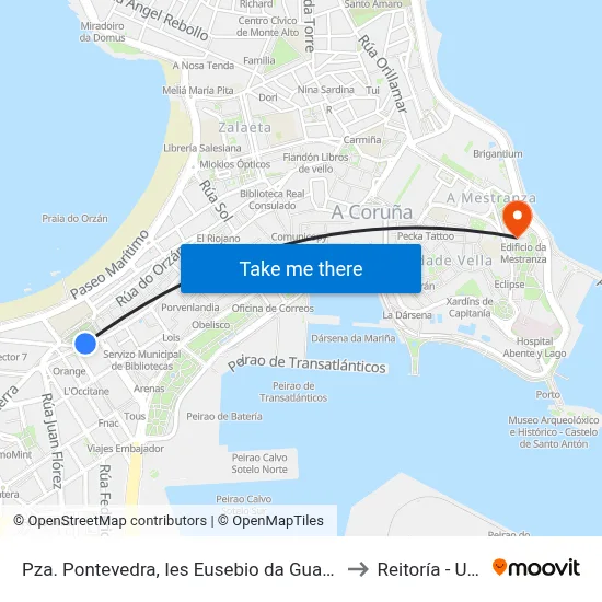 Pza. Pontevedra, Ies Eusebio da Guarda to Reitoría - Udc map