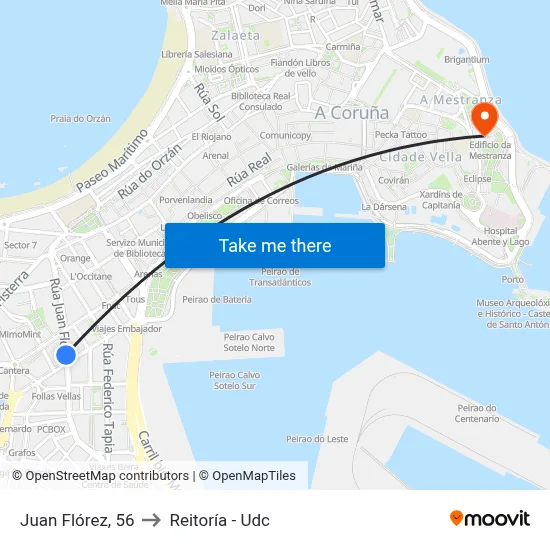 Juan Flórez, 56 to Reitoría - Udc map