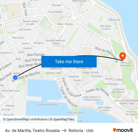 Av. da Mariña, Teatro Rosalía to Reitoría - Udc map