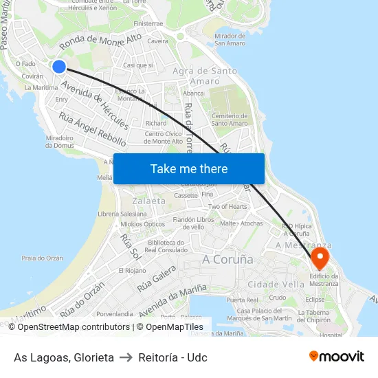 As Lagoas, Glorieta to Reitoría - Udc map