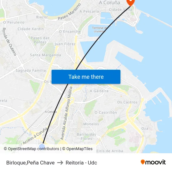 Birloque,Peña Chave to Reitoría - Udc map