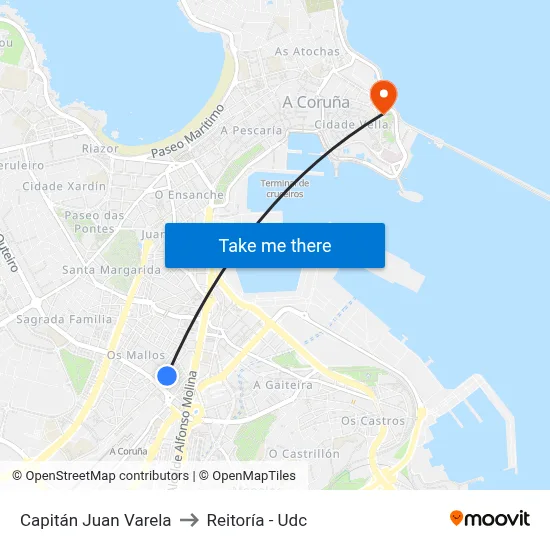 Capitán Juan Varela to Reitoría - Udc map