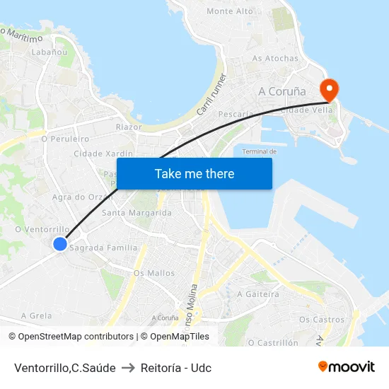 Ventorrillo,C.Saúde to Reitoría - Udc map
