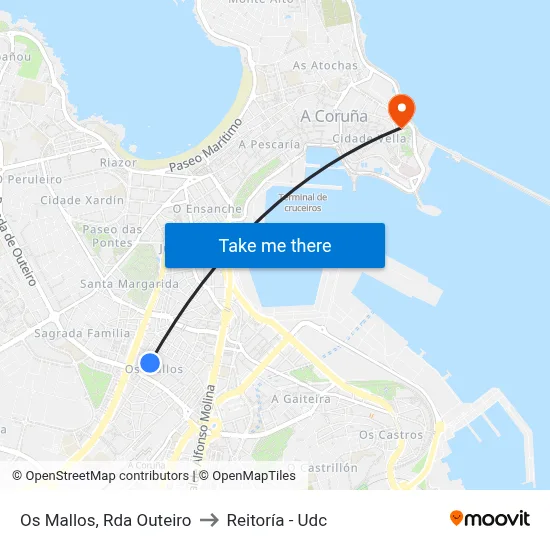 Os Mallos, Rda Outeiro to Reitoría - Udc map