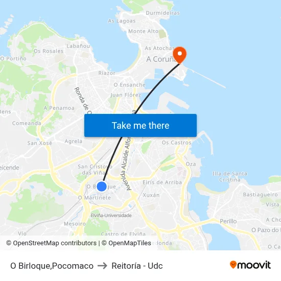 O Birloque,Pocomaco to Reitoría - Udc map
