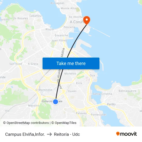 Campus Elviña,Infor. to Reitoría - Udc map