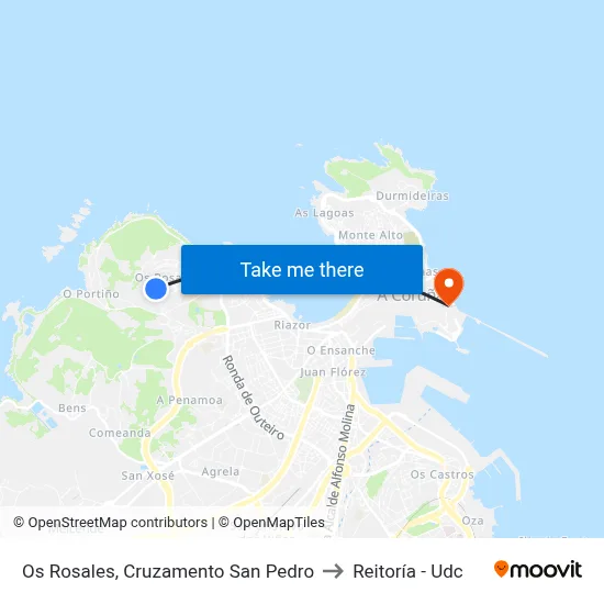Os Rosales, Cruzamento San Pedro to Reitoría - Udc map