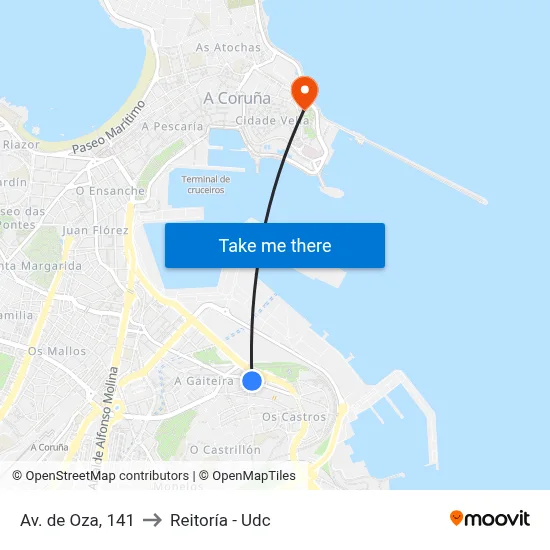 Av. de Oza, 141 to Reitoría - Udc map