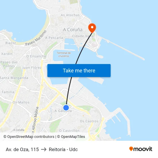 Av. de Oza, 115 to Reitoría - Udc map