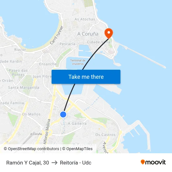 Ramón Y Cajal, 30 to Reitoría - Udc map
