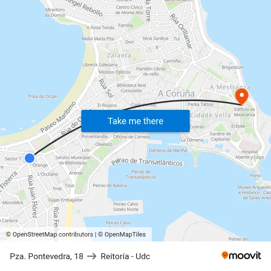 Pza. Pontevedra, 18 to Reitoría - Udc map