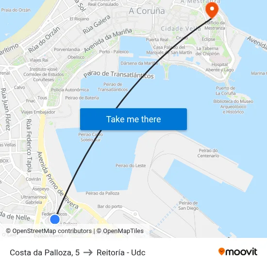 Costa da Palloza, 5 to Reitoría - Udc map