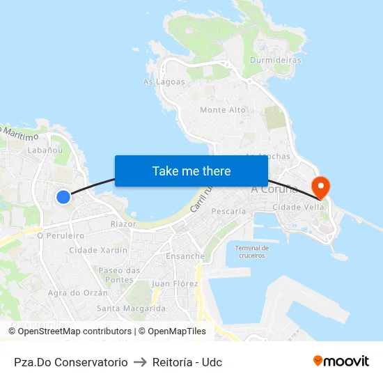 Pza.Do Conservatorio to Reitoría - Udc map