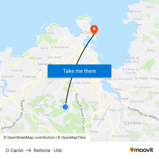 O Carón to Reitoría - Udc map