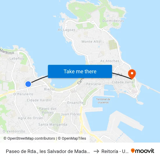 Paseo de Rda., Ies Salvador de Madariaga to Reitoría - Udc map