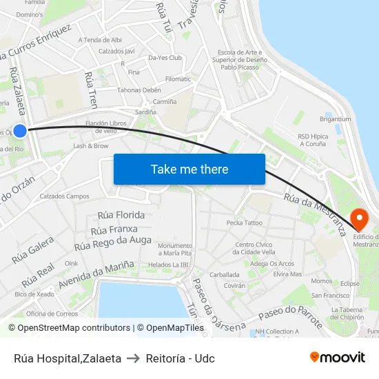 Rúa Hospital,Zalaeta to Reitoría - Udc map