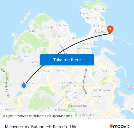 Meicende, Av. Butano to Reitoría - Udc map