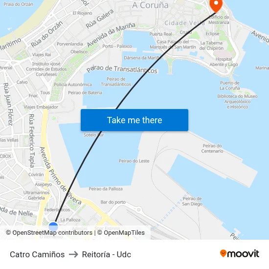 Catro Camiños to Reitoría - Udc map