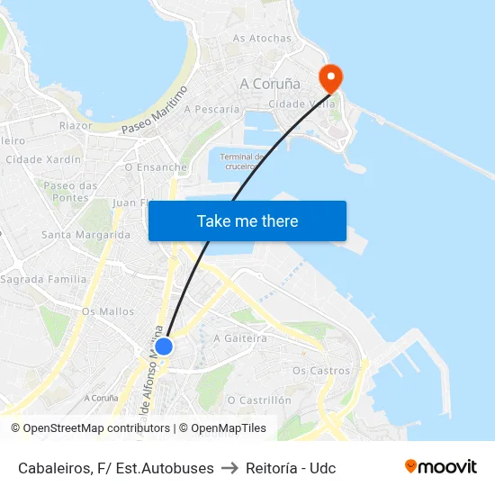 Cabaleiros, F/ Est.Autobuses to Reitoría - Udc map