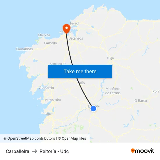Carballeira to Reitoría - Udc map