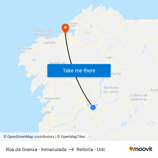 Rúa da Granxa - Inmaculada to Reitoría - Udc map